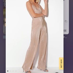 Lulu’s Go the Distance Blush Pink Sparkly Wide-Leg Jumpsuit Small